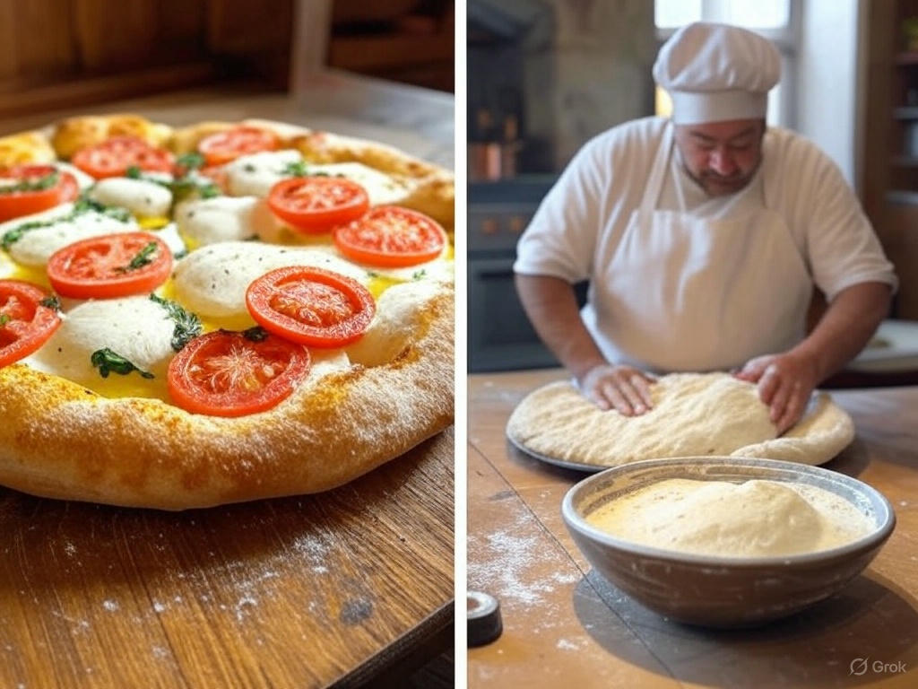 pizzaiolo ayant utilisé la recette de prefermentation biga pour cuire sa pizza