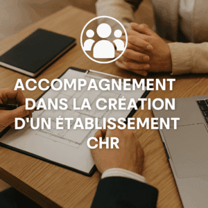 elle symbolise l’accompagnement dans la création d’un établissement CHR avec une scène de planification stratégique. Parfaite pour illustrer ton offre sur la page partenariat ou dans une présentation.
