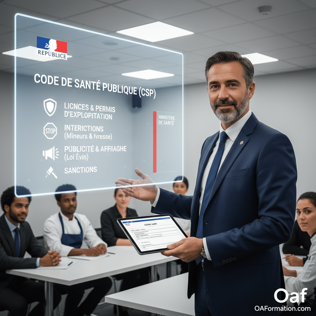 Chef professionnel titulaire du Permis d'Exploitation montrant la déclaration DDPP validée face à un contrôleur.