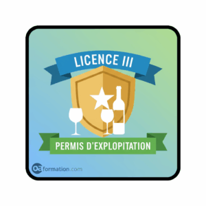 Icône de la Licence III et Permis d'Exploitation avec logo OAFormation pour formation débits de boissons en France.