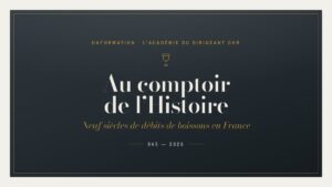 Couverture du livret « Au comptoir de l'Histoire », consacré à l'histoire des débits de boissons en France, édité par OAFormation à Lyon.