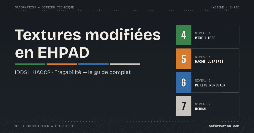 Textures modifiées en EHPAD : les 4 niveaux IDDSI, HACCP et traçabilité